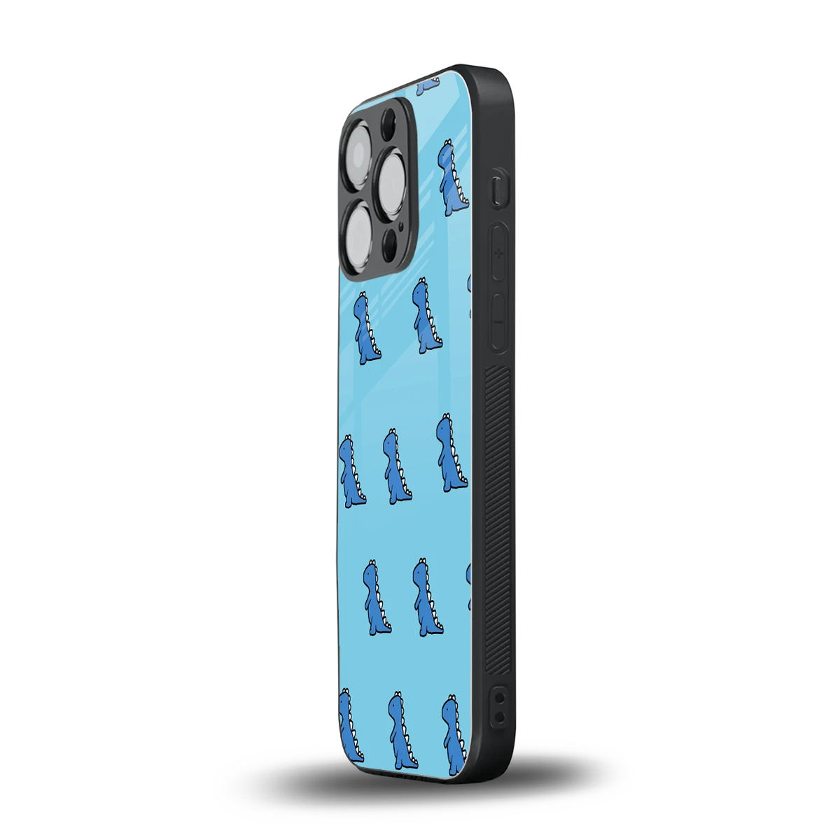 Dino Blue iphone 16 pro mobile cover | shockproof glass phone case