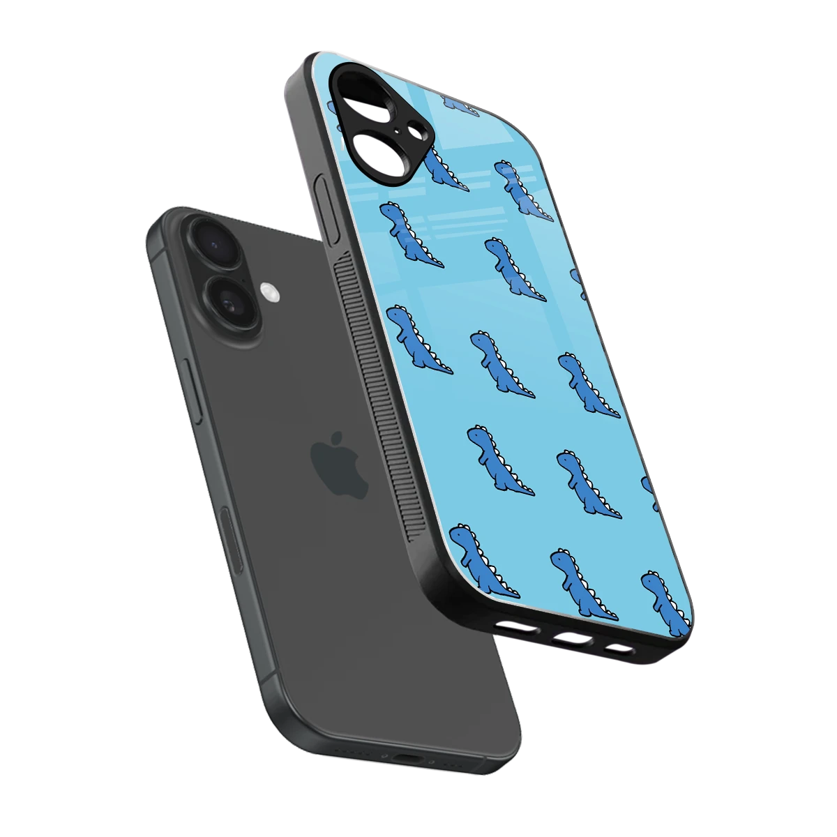 Dino Blue sleek iPhone 16 cover with tempered glass back and TPU edges