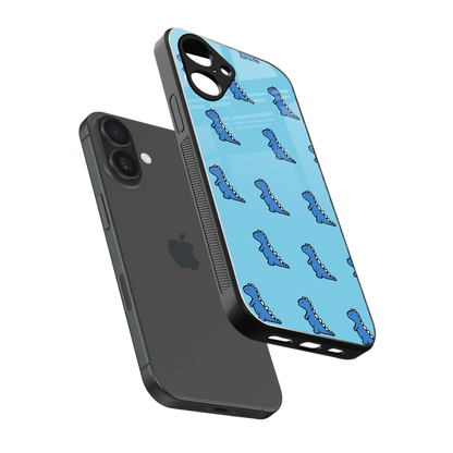 Dino Blue sleek iPhone 16 cover with tempered glass back and TPU edges