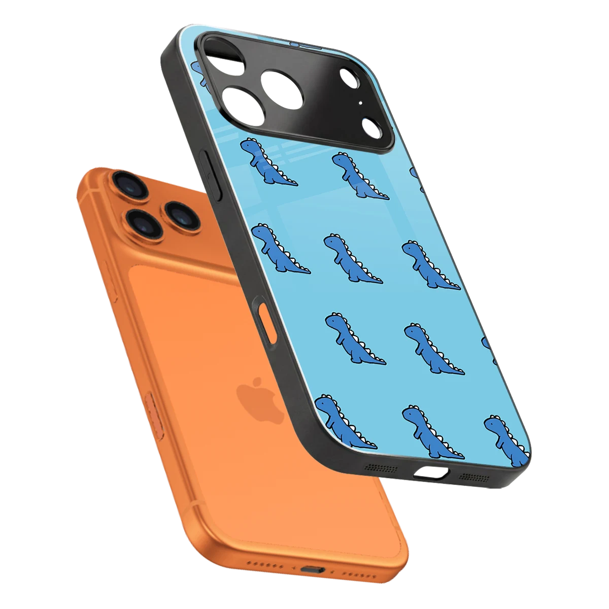 Dino Blue sleek iphone 17 pro cover with tempered glass back and TPU edges