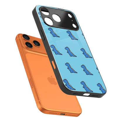 Dino Blue sleek iphone 17 pro cover with tempered glass back and TPU edges