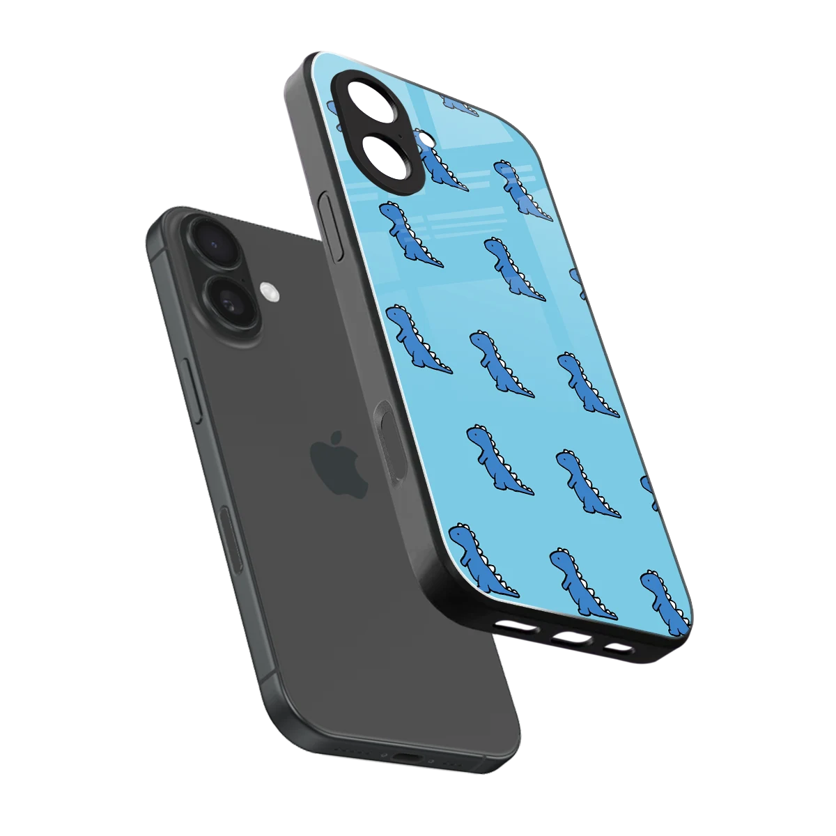 Dino Blue sleek iphone 17 cover with tempered glass back and TPU edges