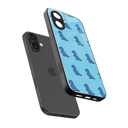 Dino Blue sleek iphone 17 cover with tempered glass back and TPU edges