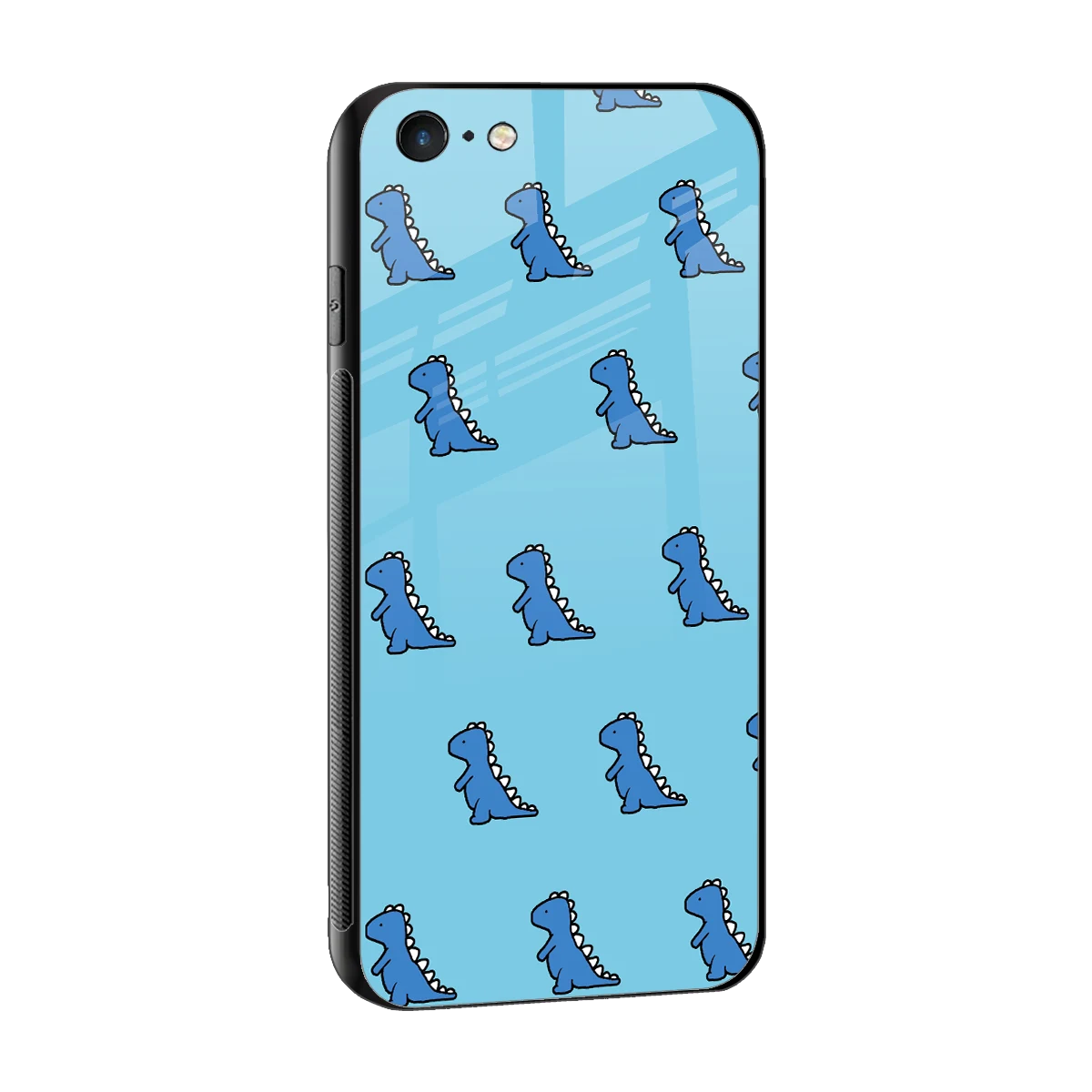 Dino Blue sleek iphone 6s plus cover with tempered glass back and TPU edges