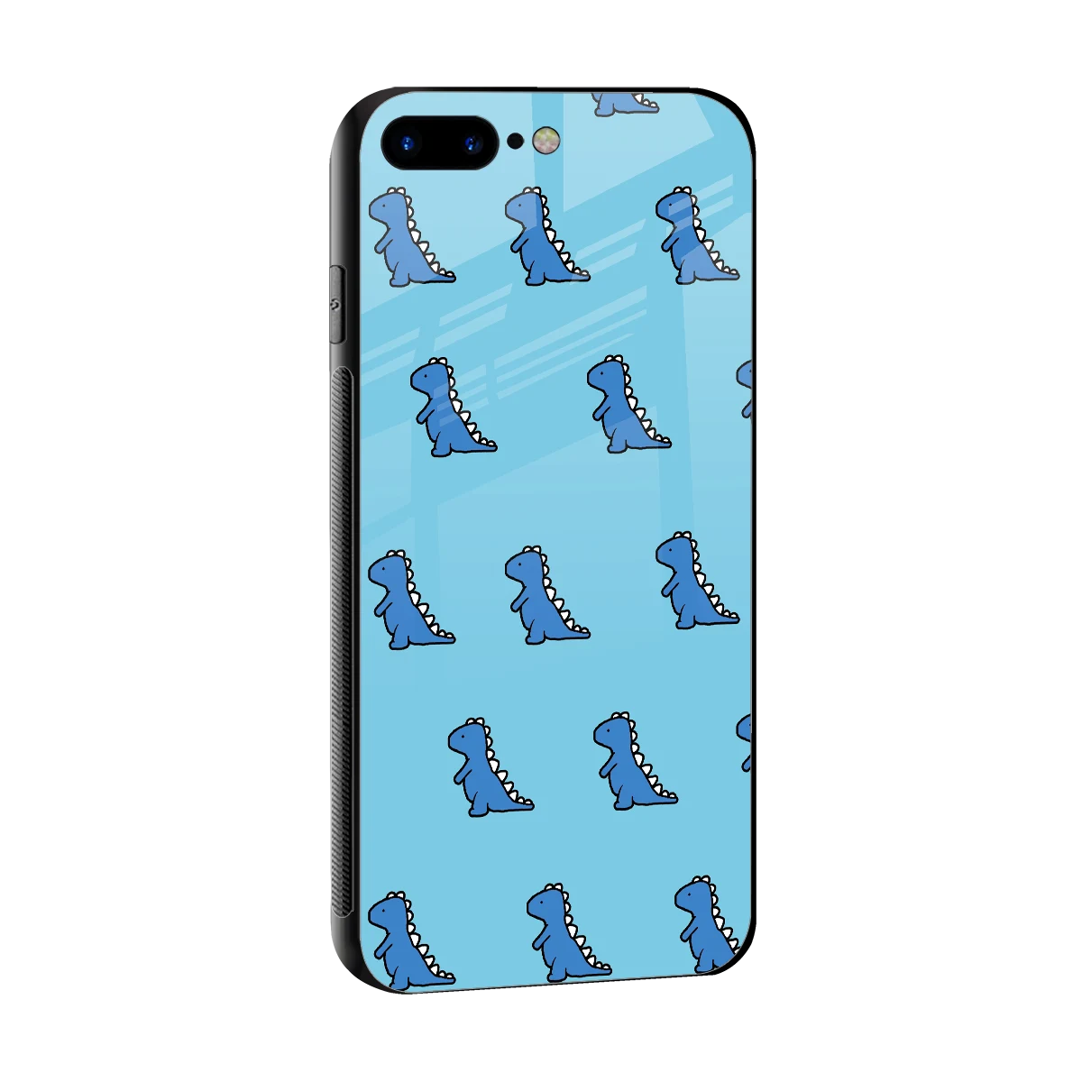 Dino Blue sleek iphone 8 plus cover with tempered glass back and TPU edges