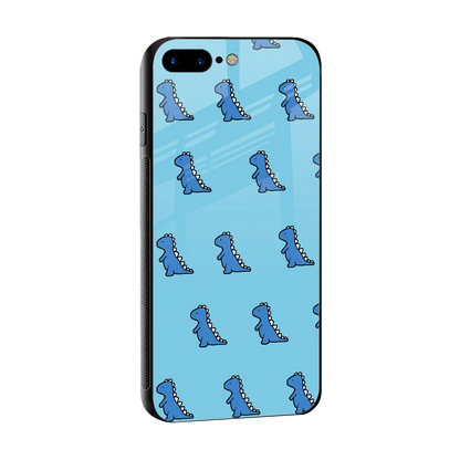 Dino Blue sleek iphone 8 plus cover with tempered glass back and TPU edges