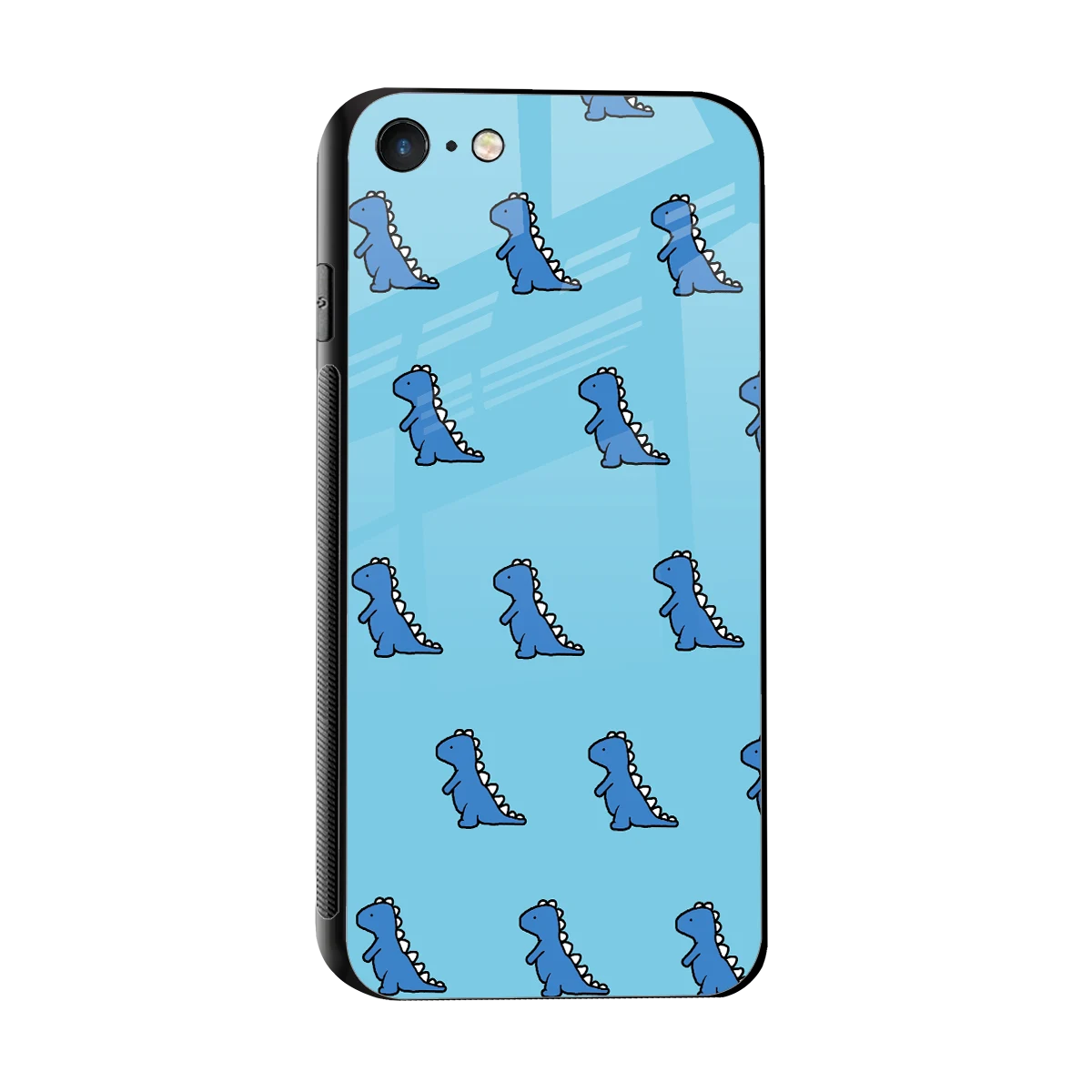 Dino Blue sleek iphone 8 cover with tempered glass back and TPU edges