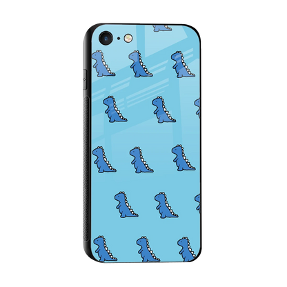 Dino Blue sleek iphone 8 cover with tempered glass back and TPU edges