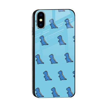Dino Blue sleek iphone x cover with tempered glass back and TPU edges