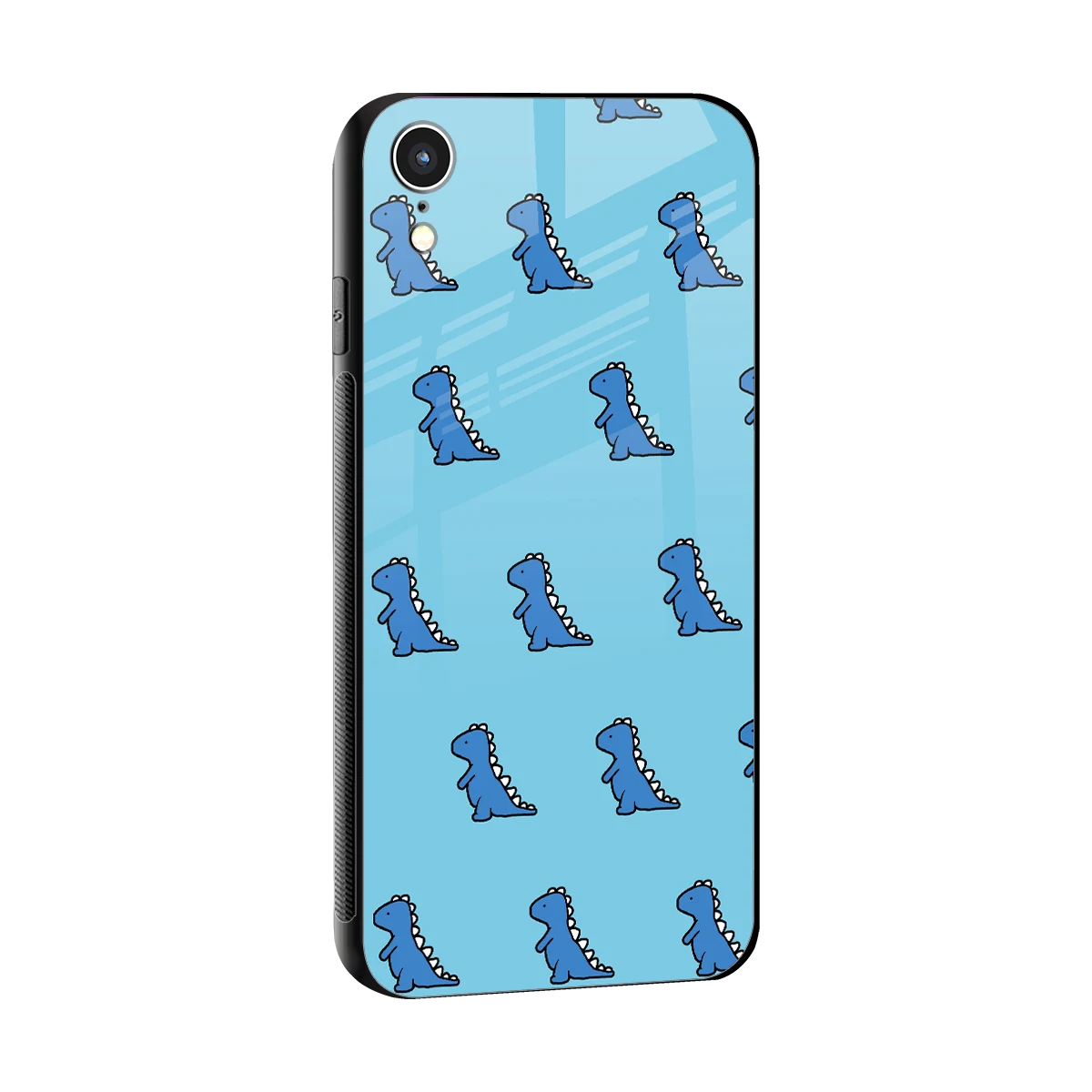 Dino Blue sleek iphone xr cover with tempered glass back and TPU edges