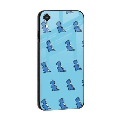 Dino Blue sleek iphone xr cover with tempered glass back and TPU edges