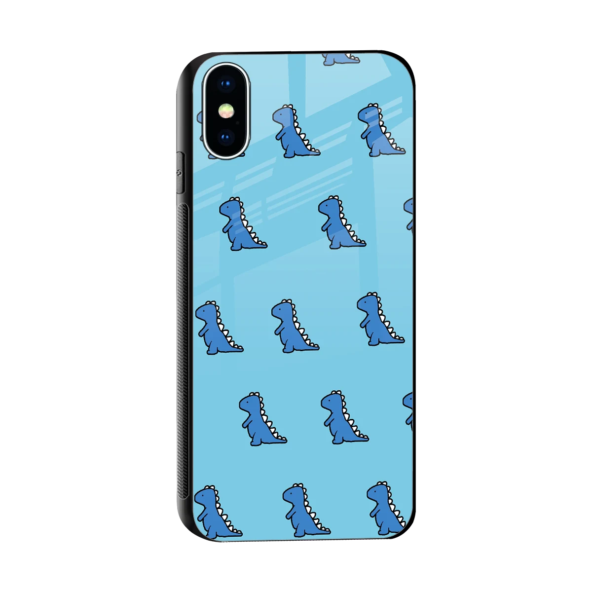 Dino Blue sleek iphone xs cover with tempered glass back and TPU edges