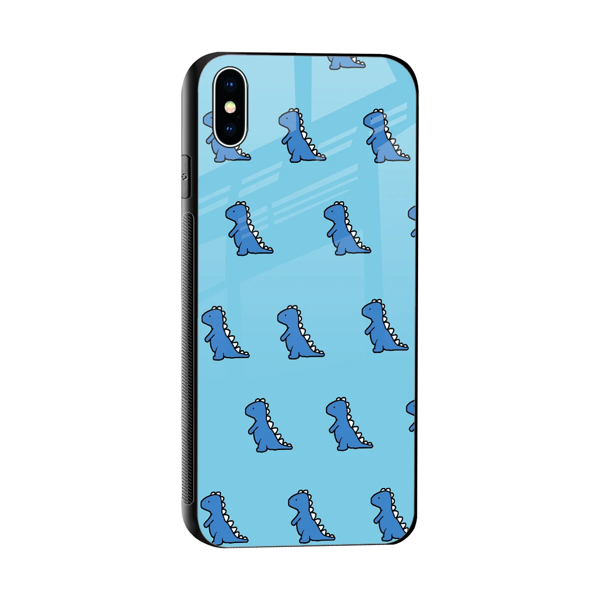 Dino Blue sleek iphone xs max cover with tempered glass back and TPU edges