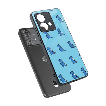 Dino Blue sleek motorola edge 40 neo 5g cover with tempered glass back and TPU edges