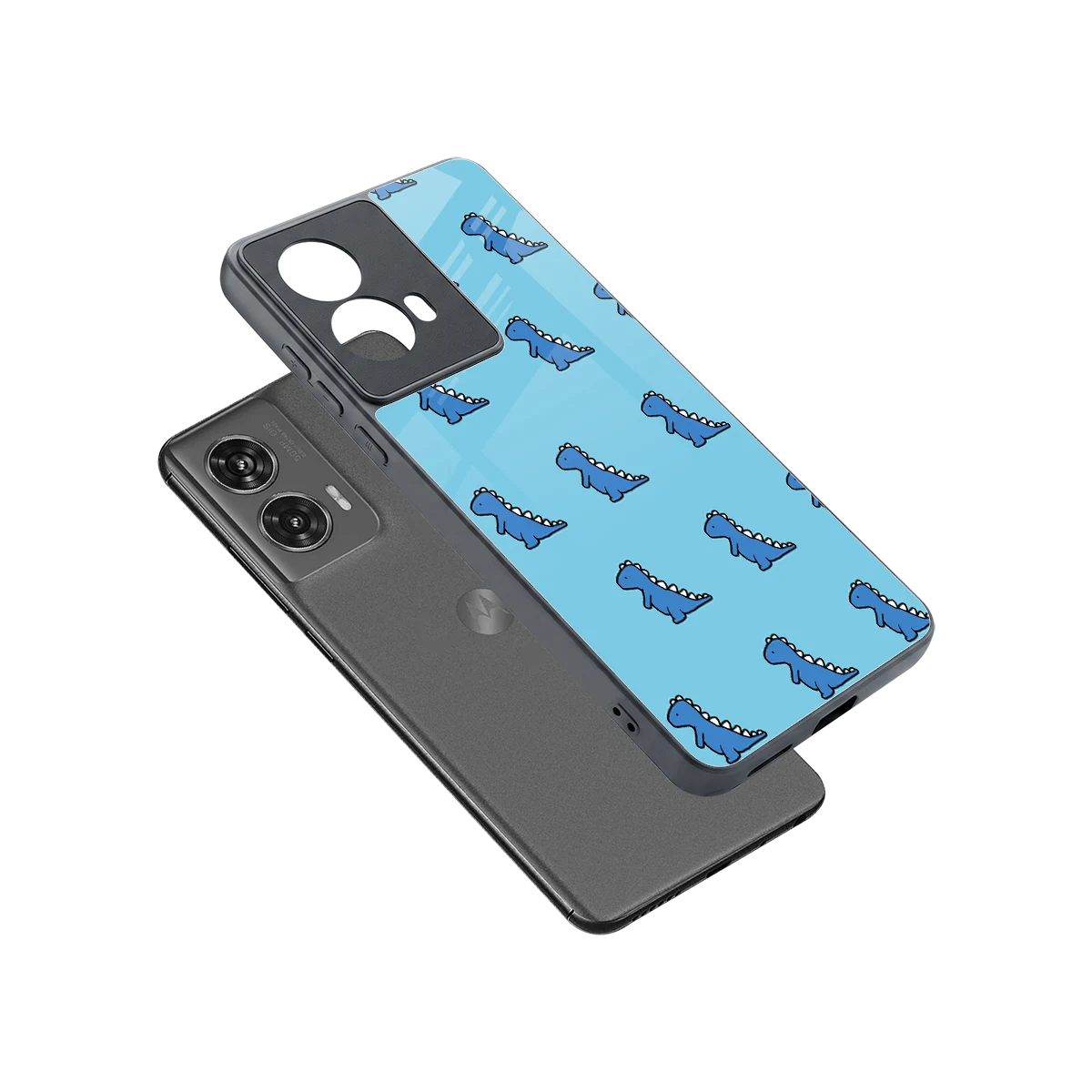 Dino Blue sleek motorola edge 50 fusion cover with tempered glass back and TPU edges