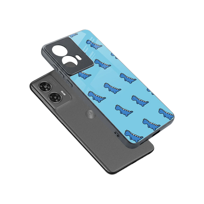 Dino Blue sleek motorola edge 50 fusion cover with tempered glass back and TPU edges