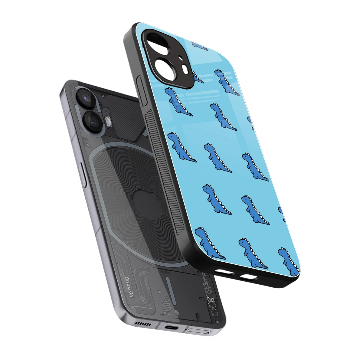 Dino Blue sleek nothing phone 2 cover with tempered glass back and TPU edges