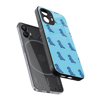 Dino Blue sleek nothing phone 2 cover with tempered glass back and TPU edges