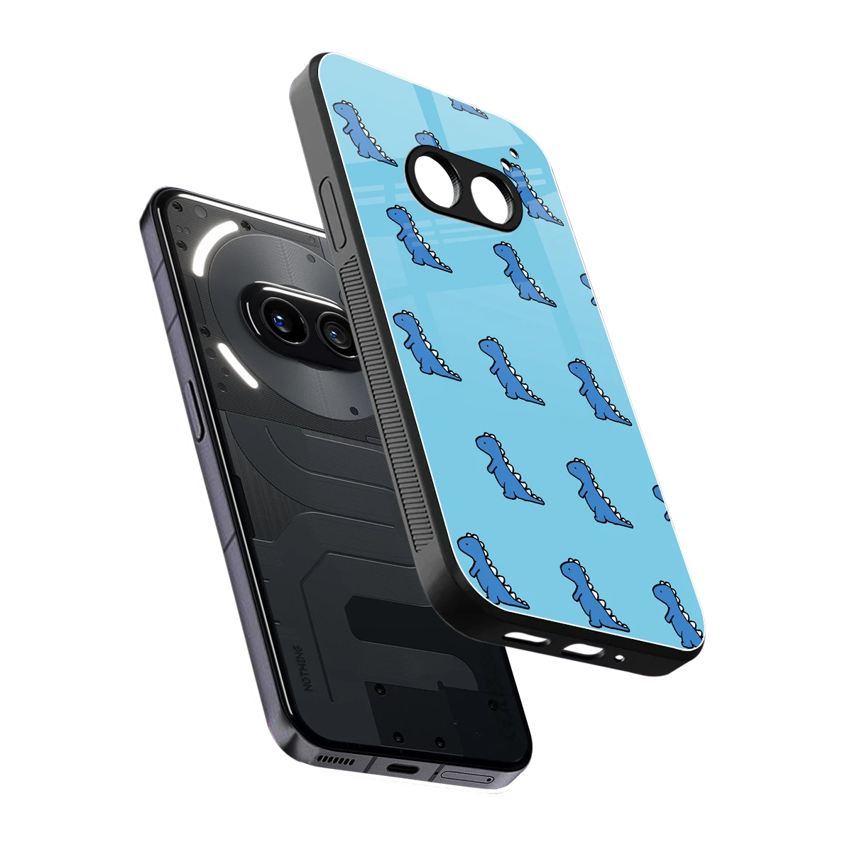 Dino Blue sleek nothing phone 2a cover with tempered glass back and TPU edges
