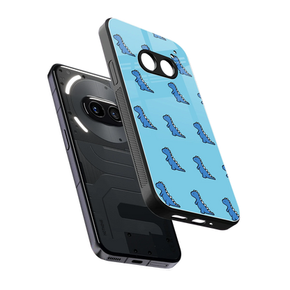 Dino Blue sleek nothing phone 2a cover with tempered glass back and TPU edges