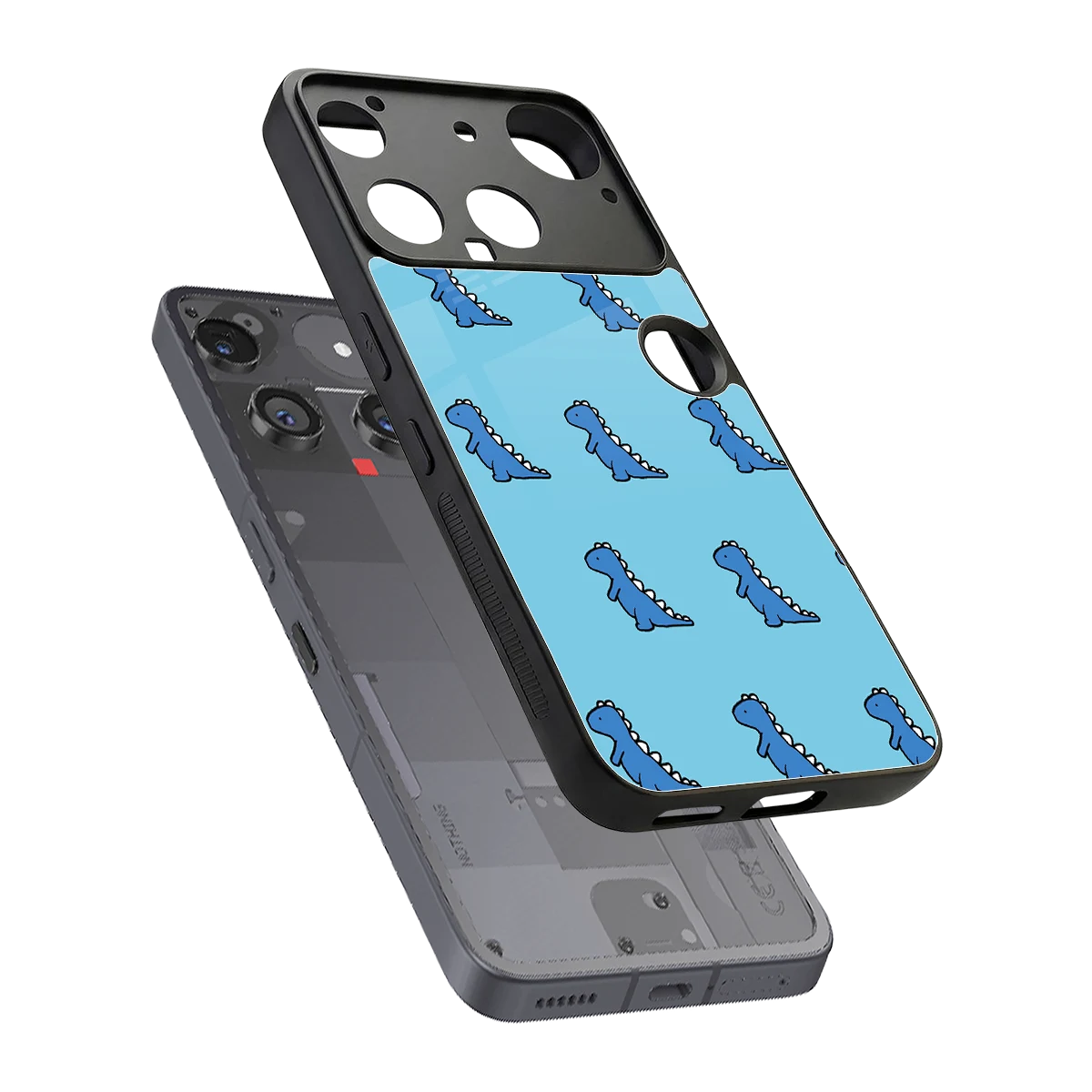 Dino Blue sleek nothing phone 3 cover with tempered glass back and TPU edges