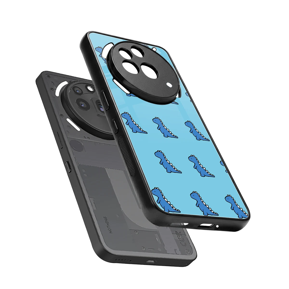 Dino Blue sleek nothing phone 3a pro cover with tempered glass back and TPU edges