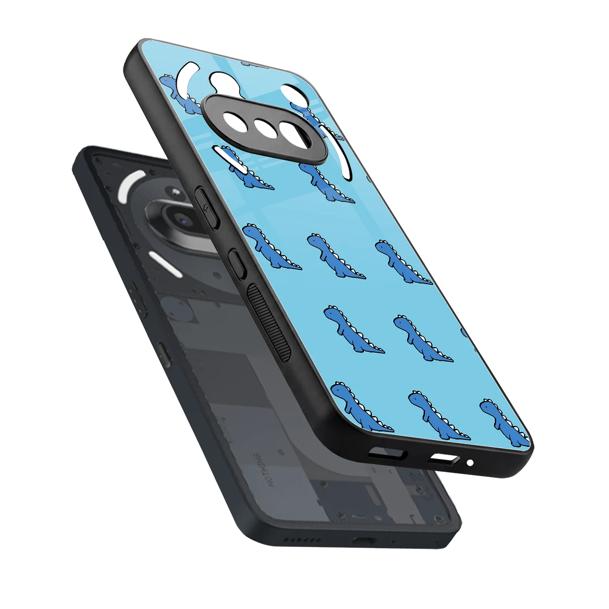 Dino Blue sleek nothing phone 3a cover with tempered glass back and TPU edges