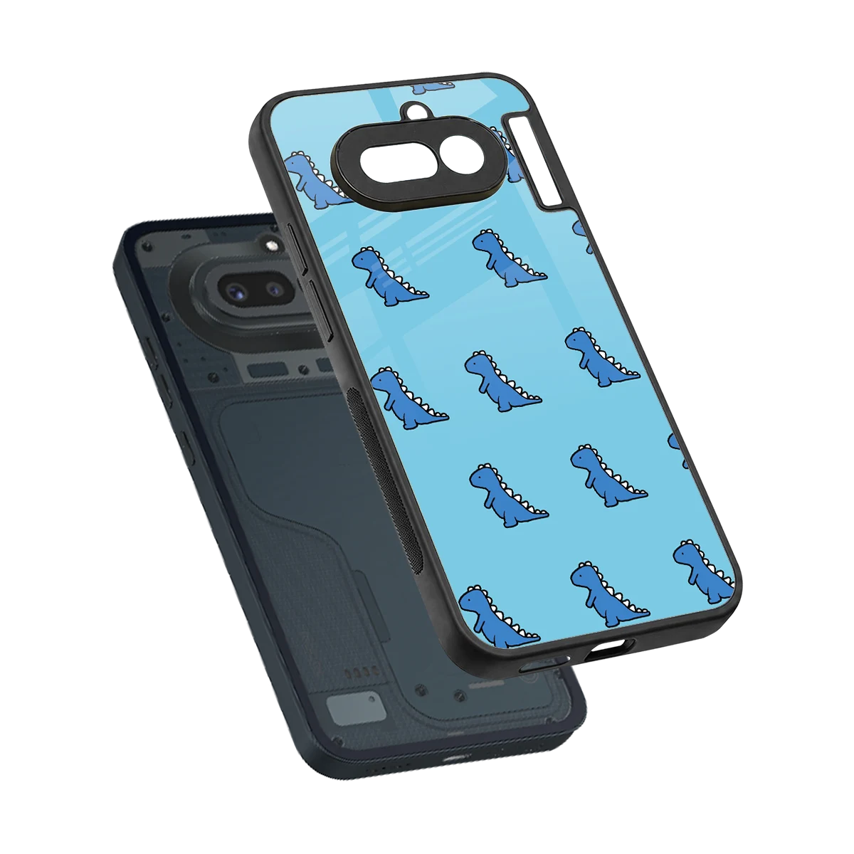 Dino Blue sleek nothing phone 4a cover with tempered glass back and TPU edges
