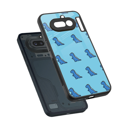 Dino Blue sleek nothing phone 4a cover with tempered glass back and TPU edges