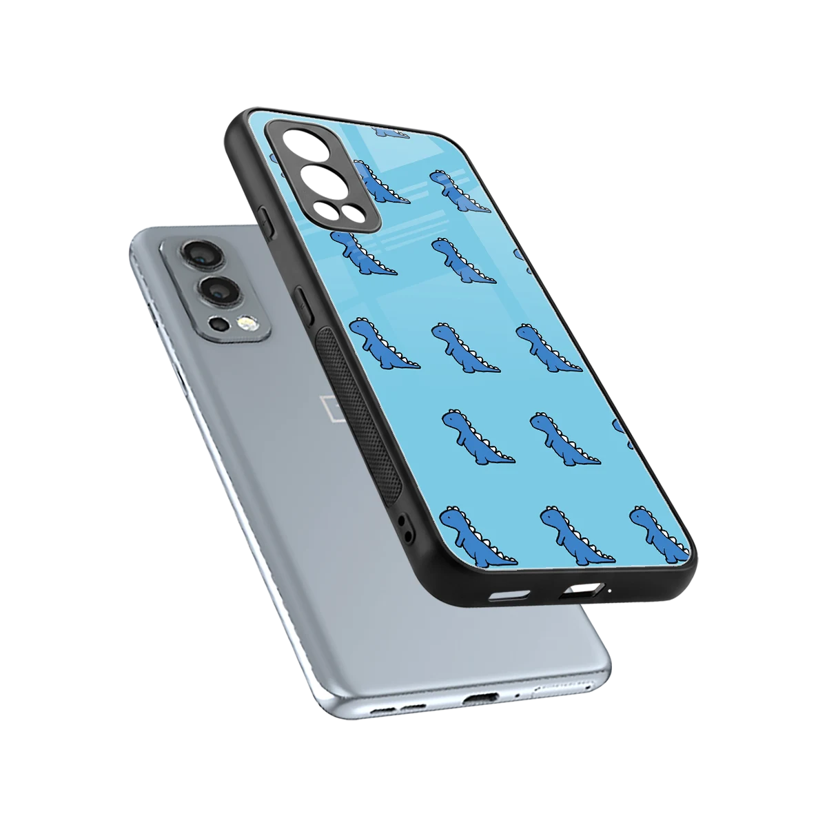 Dino Blue sleek oneplus nord 2 cover with tempered glass back and TPU edges