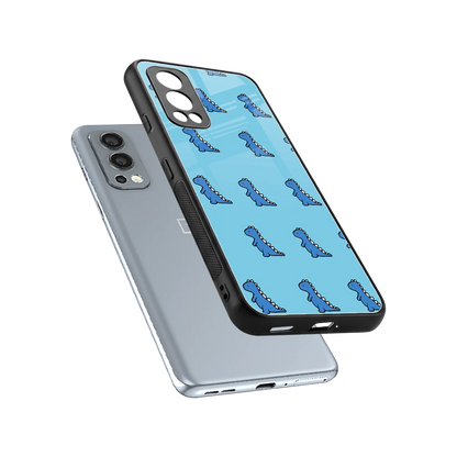 Dino Blue sleek oneplus nord 2 cover with tempered glass back and TPU edges
