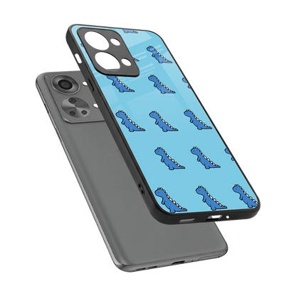 Dino Blue sleek oneplus nord 2t cover with tempered glass back and TPU edges
