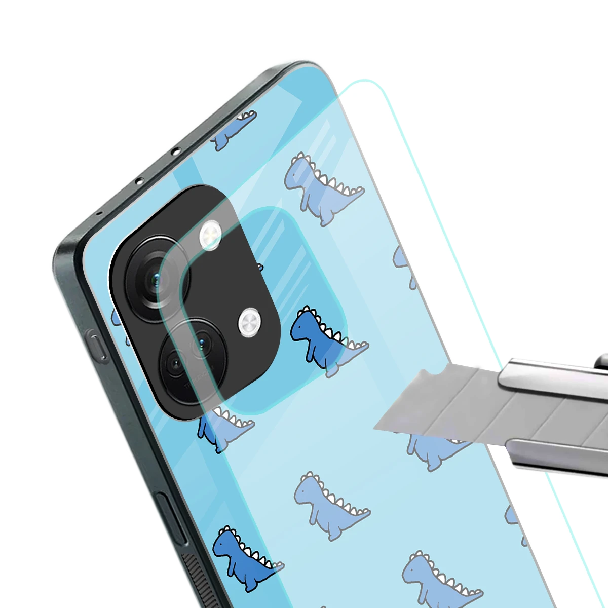 Dino Blue stylish phone case for oneplus nord 3 | glossy glass and slim fit