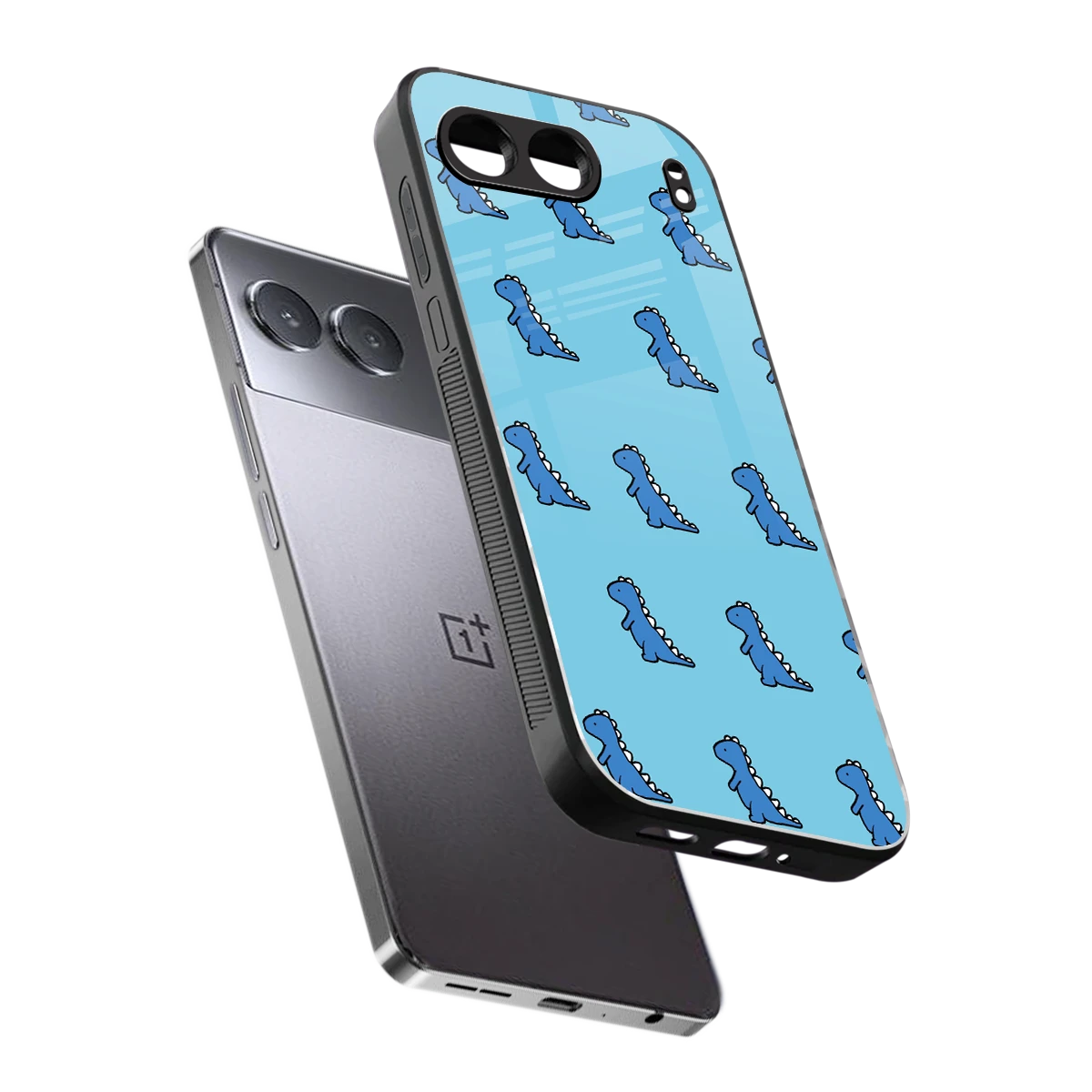 Dino Blue sleek oneplus nord 4 cover with tempered glass back and TPU edges
