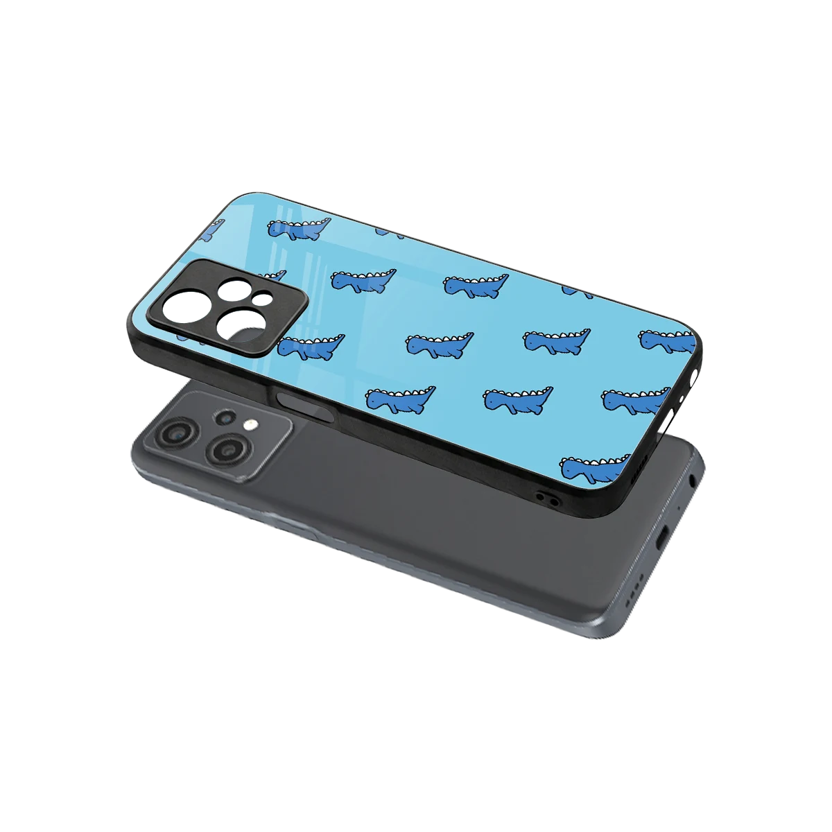 Dino Blue sleek oneplus nord ce 2 lite cover with tempered glass back and TPU edges