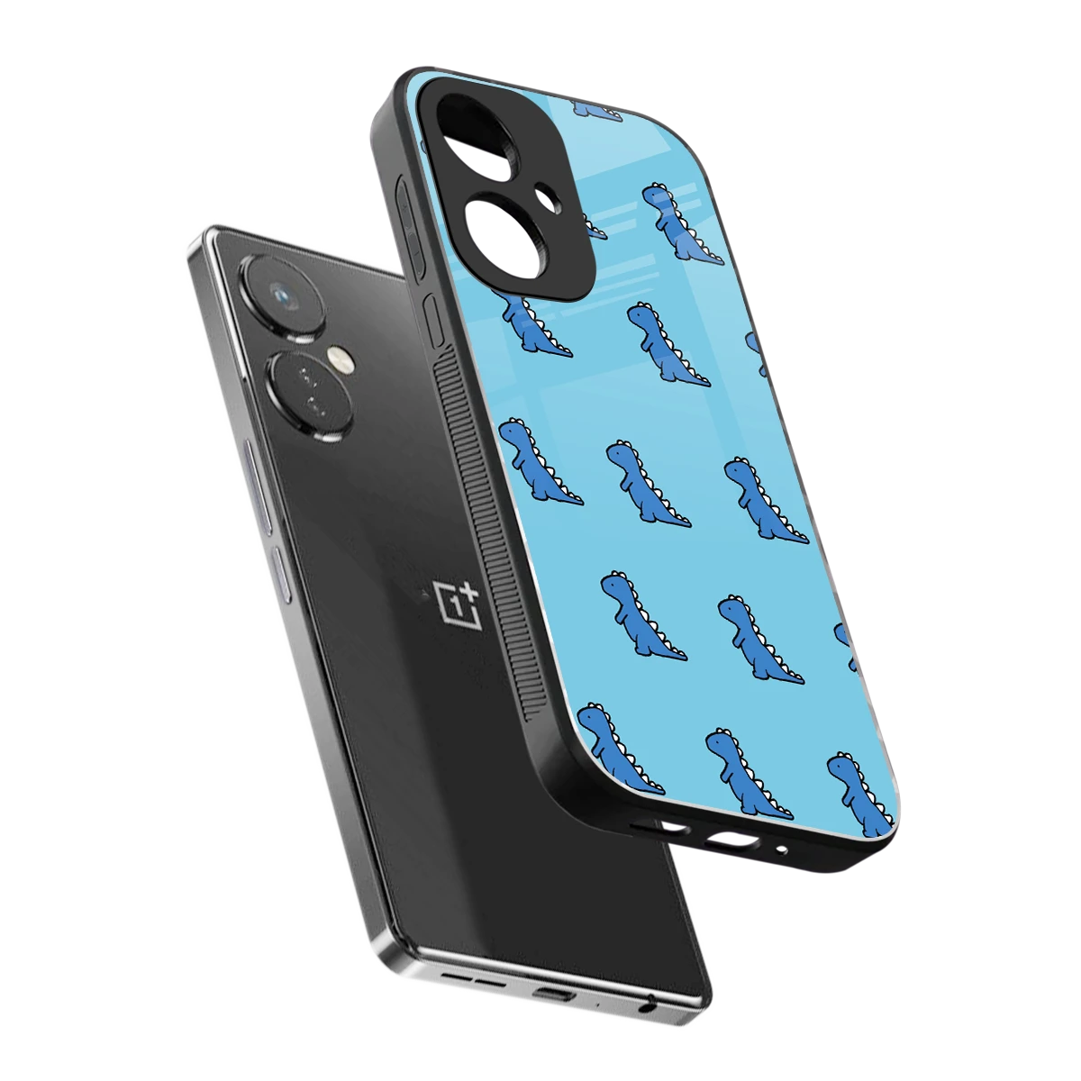 Dino Blue sleek oneplus nord ce 3 cover with tempered glass back and TPU edges