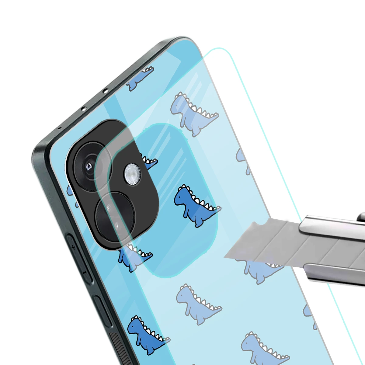 Dino Blue stylish phone case for oneplus nord ce 3 | glossy glass and slim fit