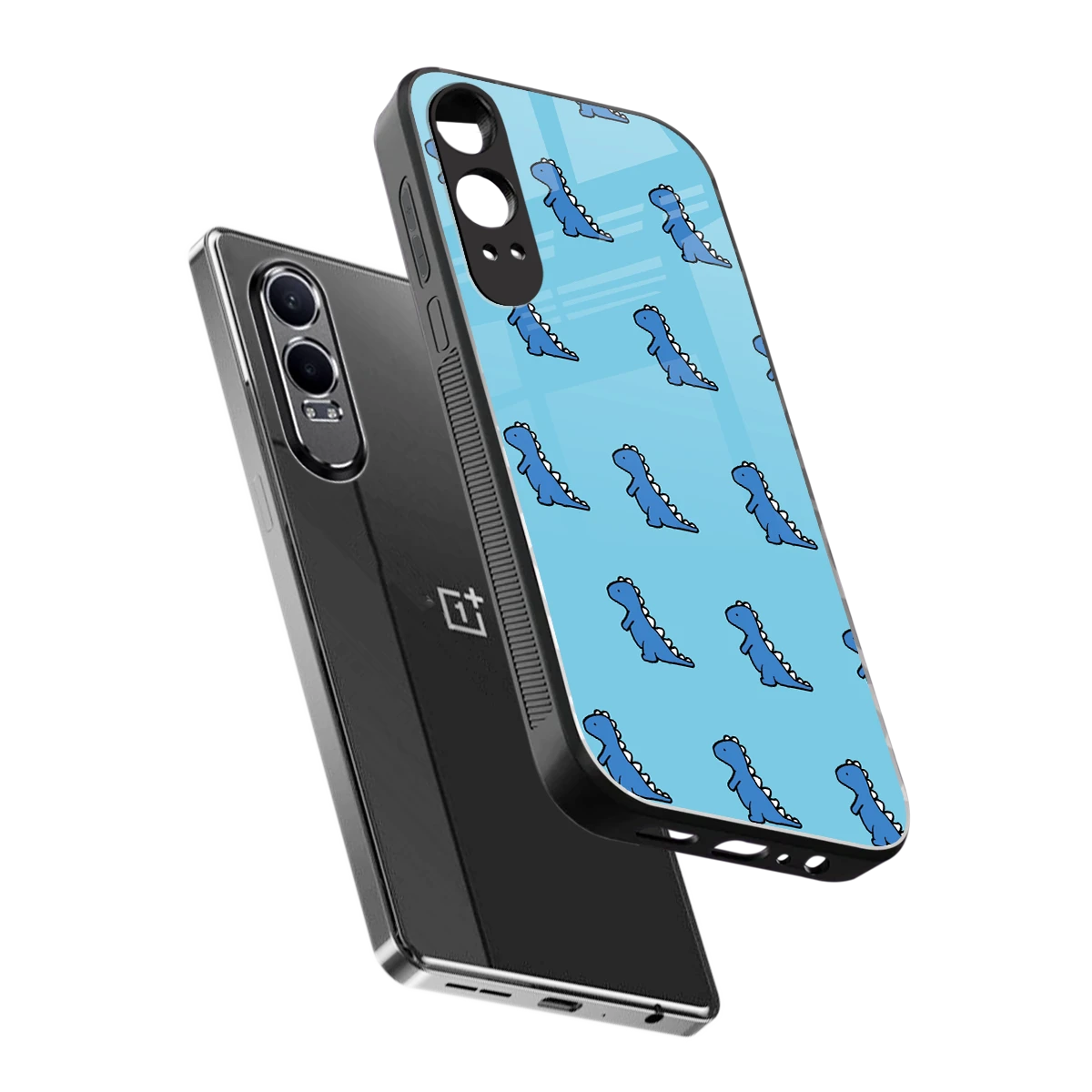 Dino Blue sleek oneplus nord ce 4 lite cover with tempered glass back and TPU edges