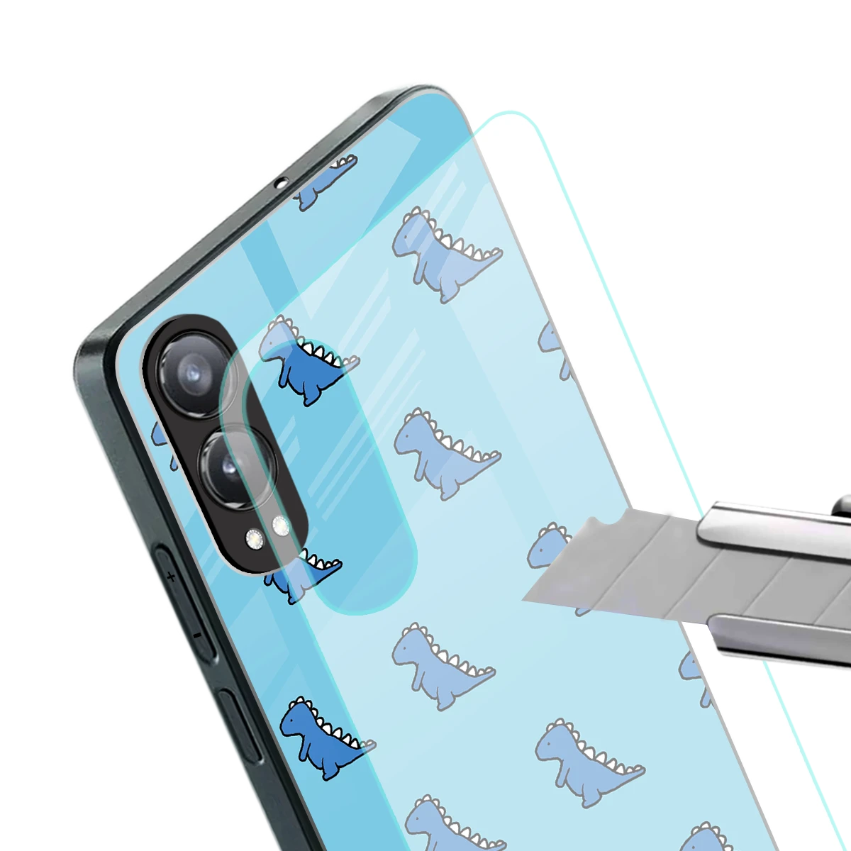 Dino Blue stylish phone case for oneplus nord ce 4 lite | glossy glass and slim fit