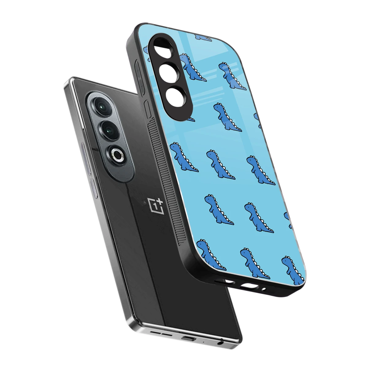Dino Blue sleek oneplus nord ce 4 cover with tempered glass back and TPU edges