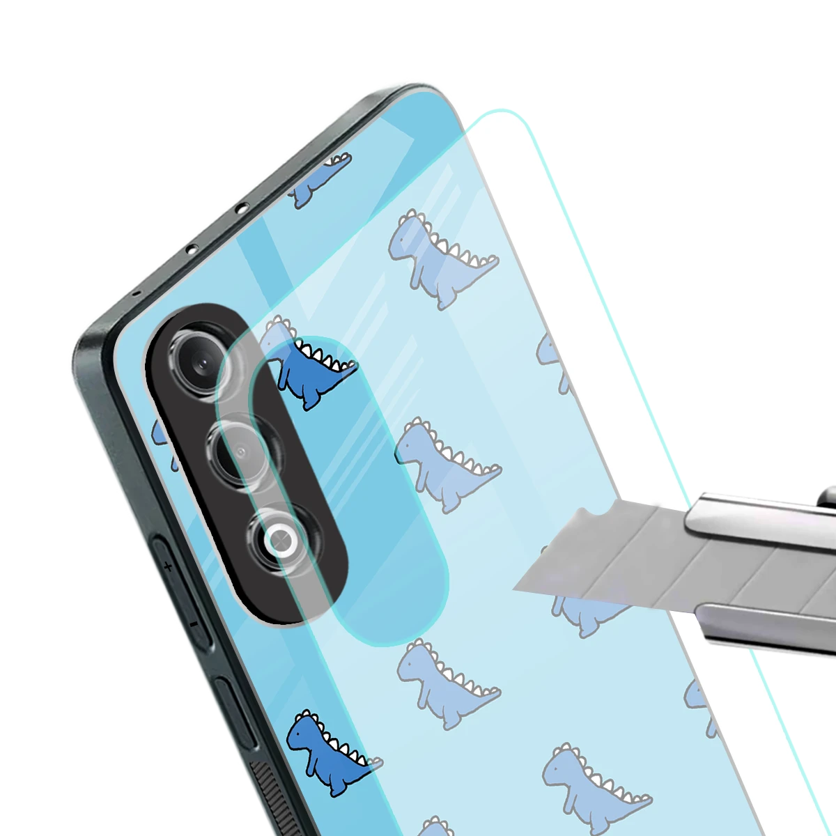 Dino Blue stylish phone case for oneplus nord ce 4 | glossy glass and slim fit