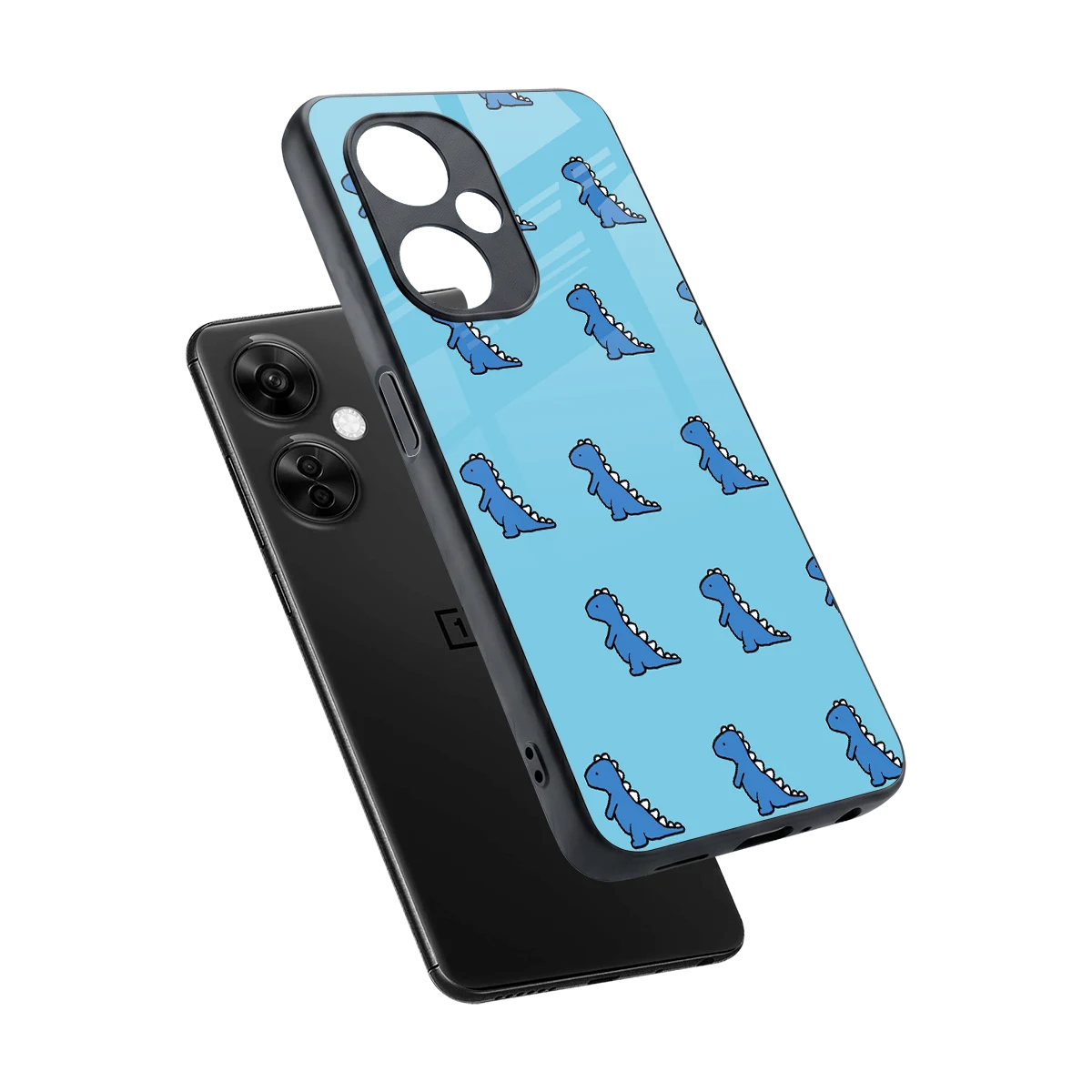 Dino Blue sleek oneplus nord ce 3 lite cover with tempered glass back and TPU edges