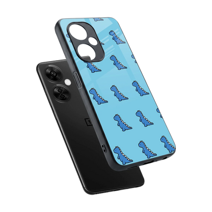 Dino Blue sleek oneplus nord ce 3 lite cover with tempered glass back and TPU edges