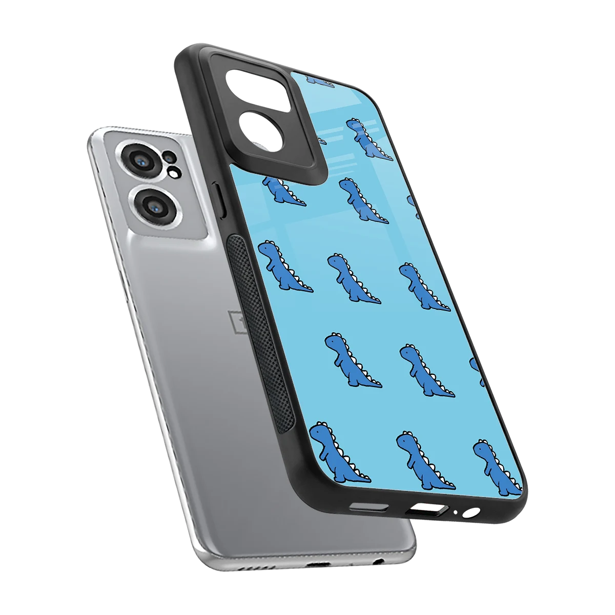 Dino Blue sleek oneplus nord ce 2 cover with tempered glass back and TPU edges