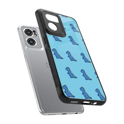Dino Blue sleek oneplus nord ce 2 cover with tempered glass back and TPU edges