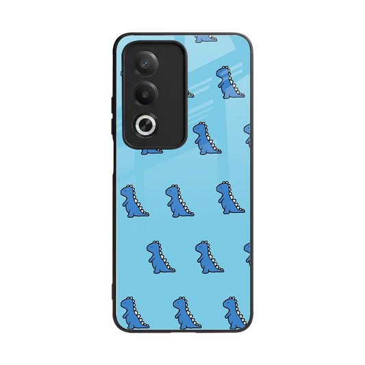 Dino Blue back phone cover | glass case for oppo a3 pro