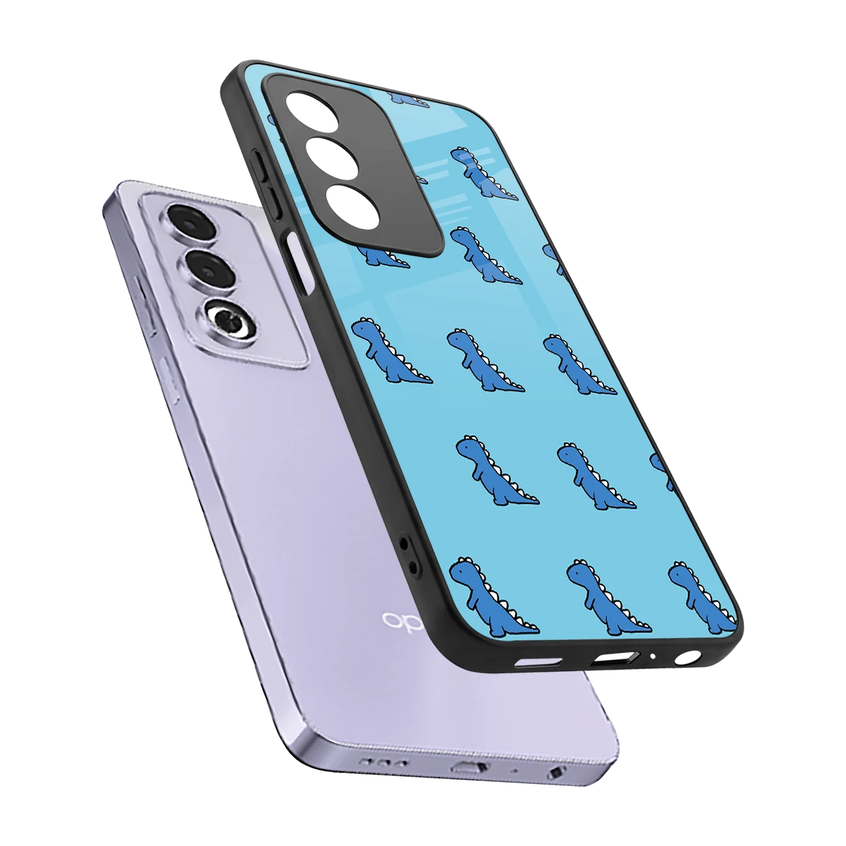 Dino Blue sleek oppo a3 pro cover with tempered glass back and TPU edges