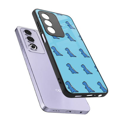 Dino Blue sleek oppo a3 pro cover with tempered glass back and TPU edges