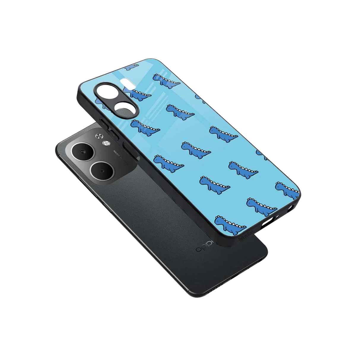 Dino Blue sleek oppo a5x 5g cover with tempered glass back and TPU edges