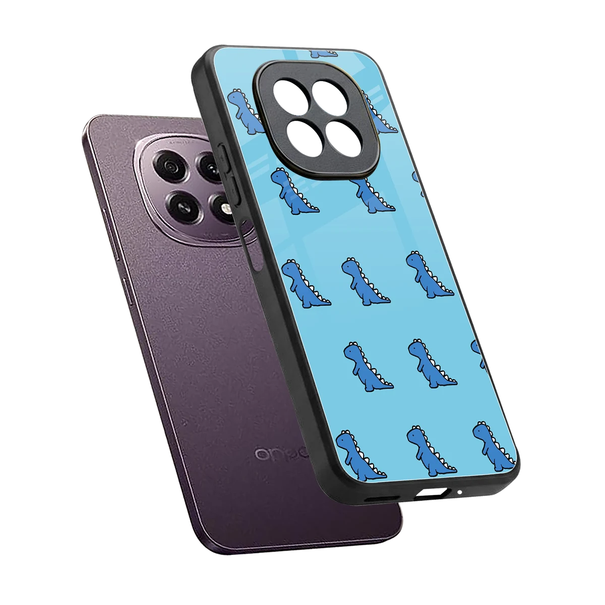Dino Blue sleek oppo f29 5g cover with tempered glass back and TPU edges